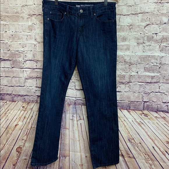 Gap Real Straight Fit Dark Wash Denim Jeans - Picture 1 of 9
